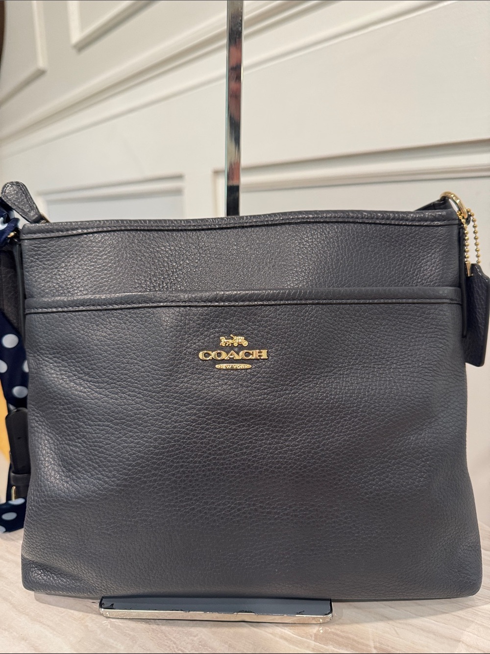 Coach Bag Dark Navy Pebbled Leather File Crossbody - Picture 5 of 17